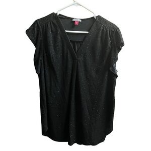 Vince Camuto Black Sparkle Flutter Sleeve Blouse NWT Size L